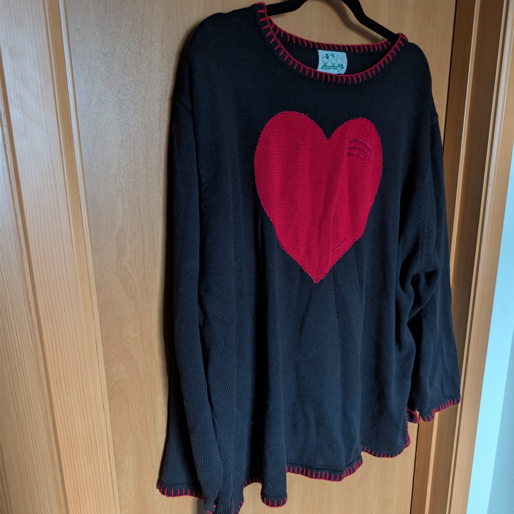 Quacker Factory Black Sweater with Bold Red Heart